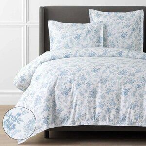 Whisper Fleur Premium Smooth Wrinkle-Free Sateen Duvet Cover - Blue Mist, Full/Q